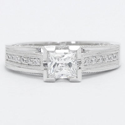 E93514-1-Princess Cut Pave Diamond Ring 14k White Gold