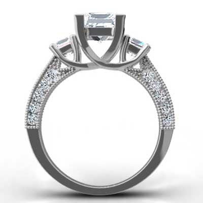 E93529-Princess Cut Pave Diamond Ring 14k White Gold