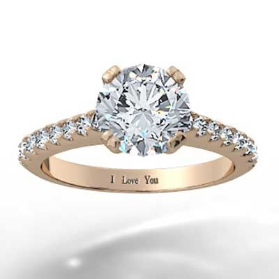 E94020R-Rose Gold Thin Band French Pave Set Engagement Ring