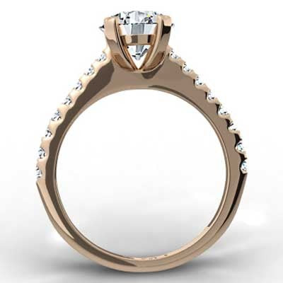 E94020R-Rose Gold Thin Band French Pave Set Engagement Ring