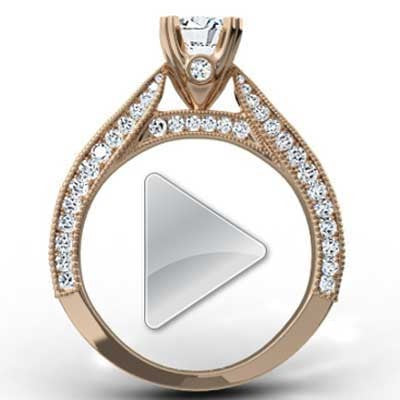 Triple Sided Pave Engagement Ring 14k Rose Gold