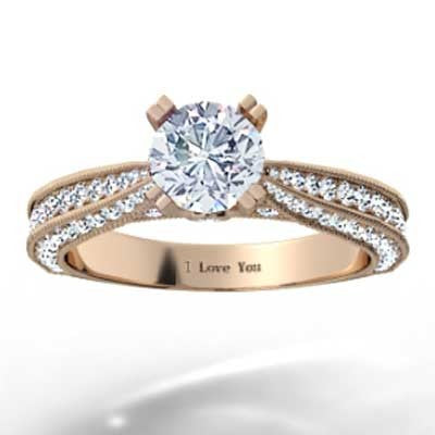 Triple Sided Pave Engagement Ring 14k Rose Gold