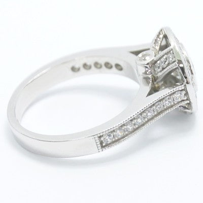 E93550  Round Bezel Halo Diamond Engagement Ring 14k White Gold