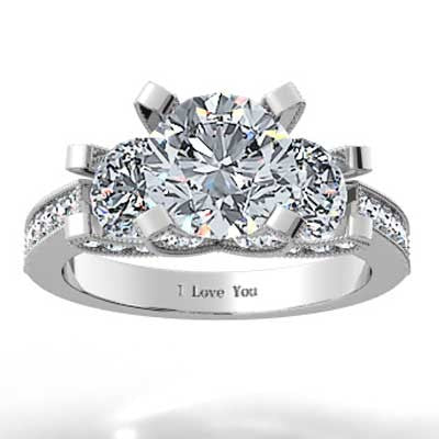 Round Brilliant Pave Set Engagement Ring 14k White Gold
