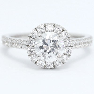 Round Halo With French Cut Pave Diamonds 14k White Gold