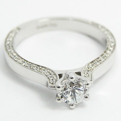 Six Prong Side Stone Style Engagement Ring 14k White Gold 