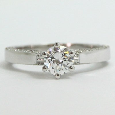 Six Prong Side Stone Style Engagement Ring 14k White Gold