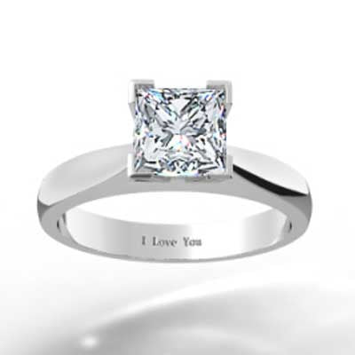 Slightly Tapered Princess Cut Solitaire 14k White Gold