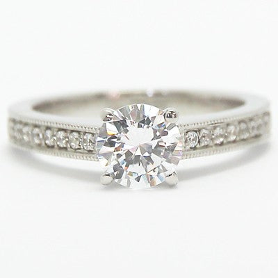 Solid Engraved Diamond Engagement Ring 14k White Gold