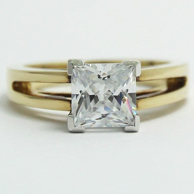E93933Y-Split Band Princess Cut Engagement Ring 14k Yellow Gold
