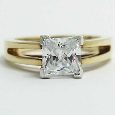 Split Band Princess Cut Engagement Ring 14k Yellow Gold 