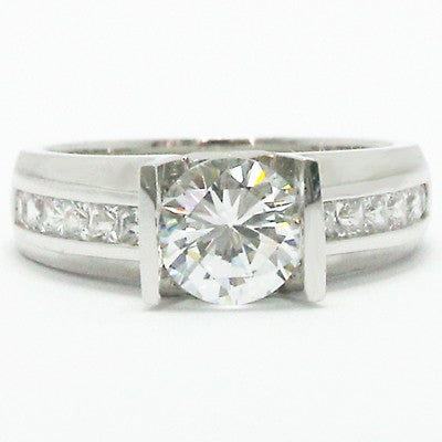 Straight Bar Princess Cut Tension Style Ring 14k White Gold