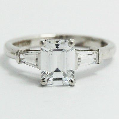 Tapered Baguette Emerald Cut Diamond Ring 14k White Gold