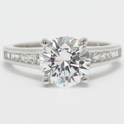 E93705-Tapered Channel Princess Set Engagement Ring 14k White Gold