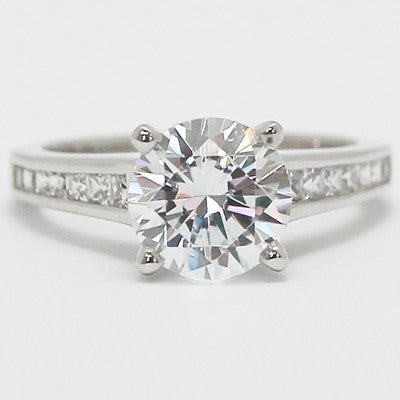 Tapered Channel Princess Set Engagement Ring 14k White Gold