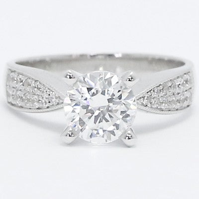 Tapered Pave Set Engagement Setting 14k White Gold