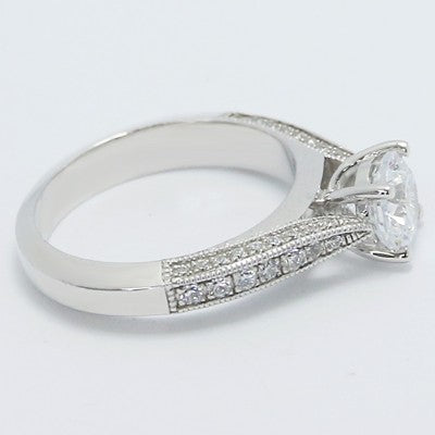 Tapered Three Side Pave Engagement Ring 14k White Gold
