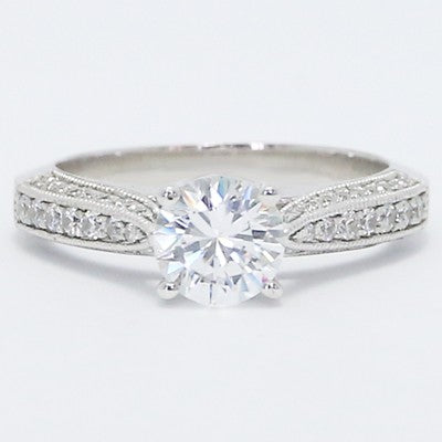 E93996  Tapered Three Side Pave Engagement Ring 14k White Gold