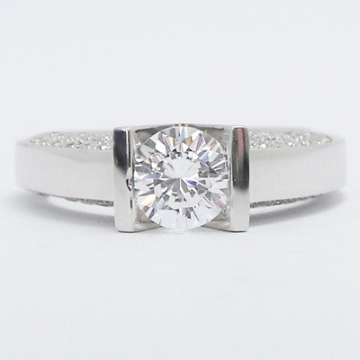 Tension Setting with Side Pave Accents 14k White Gold