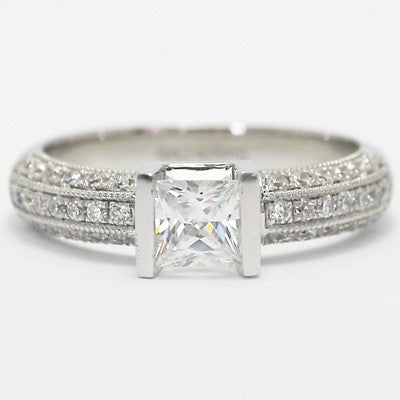 Tension Style Princess Cut Engagement Ring 14k White Gold