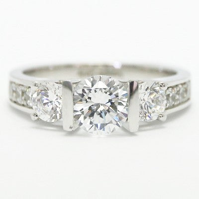 Tension Style Three Stone Engagement Ring 14k White Gold