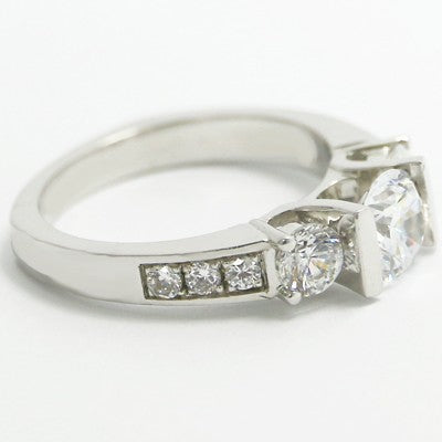Tension Style Three Stone Engagement Ring 14k White Gold