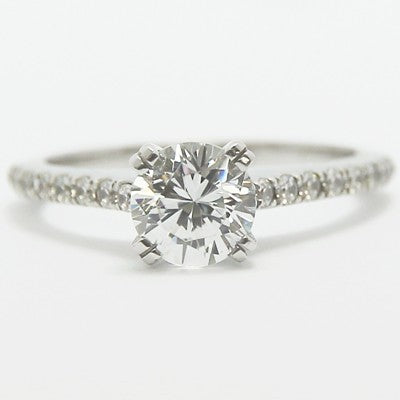 Thin Band French Pave Set Engagement Ring 14k White Gold 