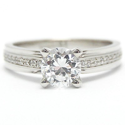 Thin Bead Channel Set Engagement Ring 14k White Gold