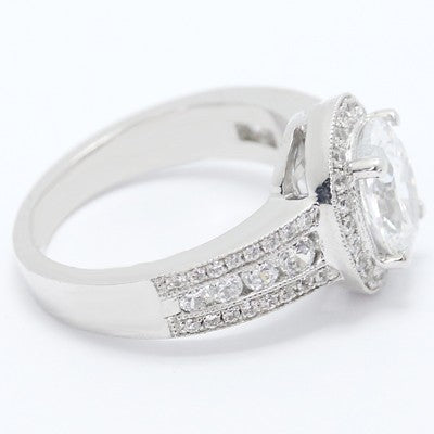 E93938  Three Row Band Floating Halo Diamond Engagement Ring 14k White Gold