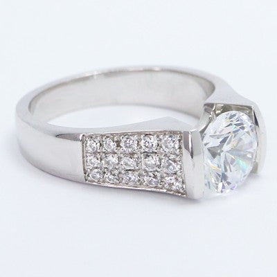 Three Row Pave Diamond Engagement Ring 14k White Gold