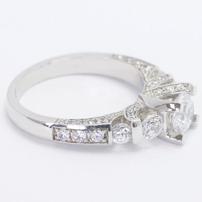 E93666-Three Sided Pave Vintage Diamond Ring 14k White Gold