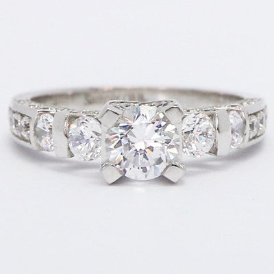 Three Sided Pave Vintage Diamond Ring 14k White Gold