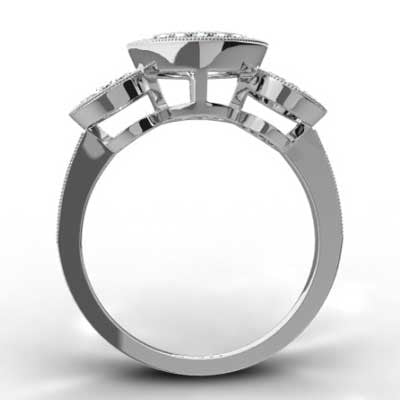 E93601-Three Stone Halo Top Ring 14k White Gold