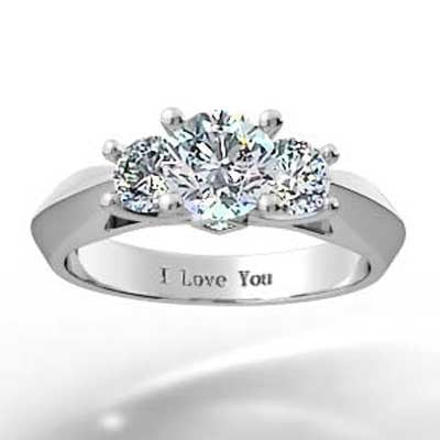 Three Stone Knife Edge Diamond Engagement Ring 14k White Gold