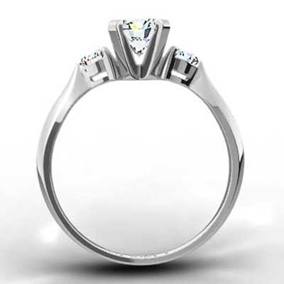 E93291-Three Stone Knife Edge Engagement Ring 14k White Gold