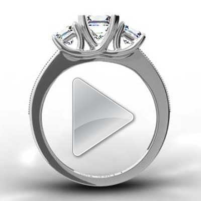 E93606-1 Three Stone Princess Cut Diamond Ring 14k White Gold