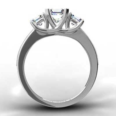 Three Stone Princess Cut Diamond Ring 14k White Gold E93606-1