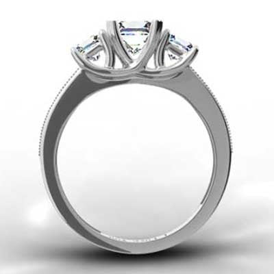 Three Stone Princess Cut Diamond Ring 14k White Gold