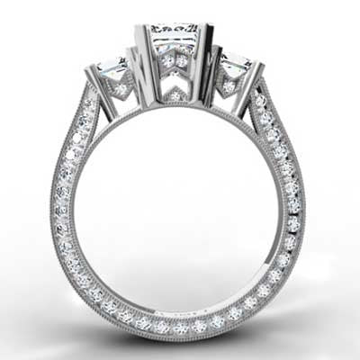 E93655-Three Stone Princess Cut Eternity Ring 14k White Gold