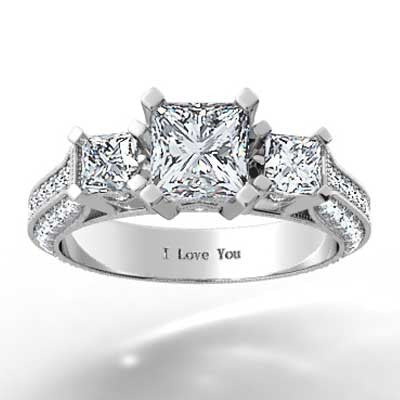 Three Stone Princess Cut Eternity Ring 14k White Gold