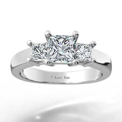 Three Stone Princess Setting 14k White Gold
