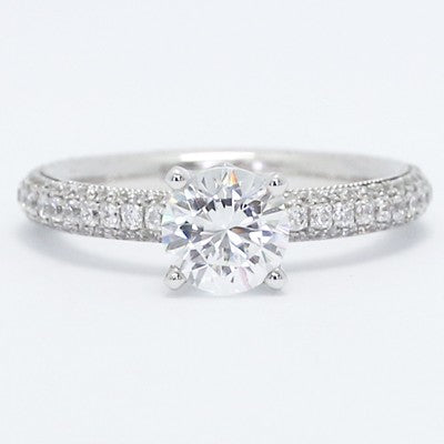 Triple Pave Comfort fit Engagement Ring 14k White Gold