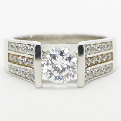 E93411-Triple Row Round Brilliant Cut Engagement Ring 14k White Gold