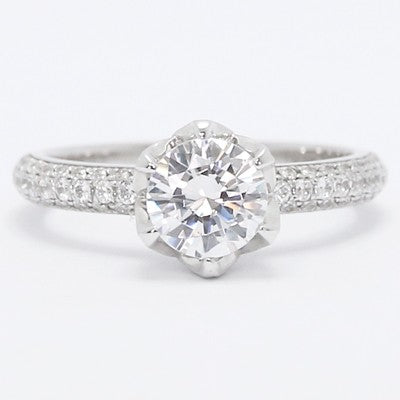 Tulip Design Pave Set Engagement Ring 14k White Gold
