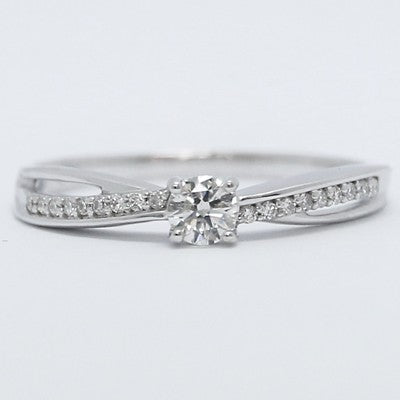 Twisted Band Diamond Engagement Ring 18k White Gold