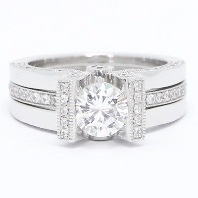 Two Piece Set Diamond Engagement Ring 14k White Gold E3830
