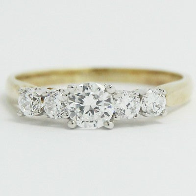 Two Tone Cathedral Set Five-Stone Ring 14k White & Yellow Gold