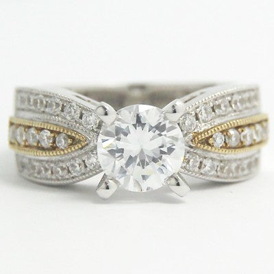 Two Tone Pave Set Diamond Ring 14k White & Yellow Gold