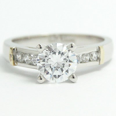 Two Tone Side Stone Engagement Ring 14k White & Yellow Gold