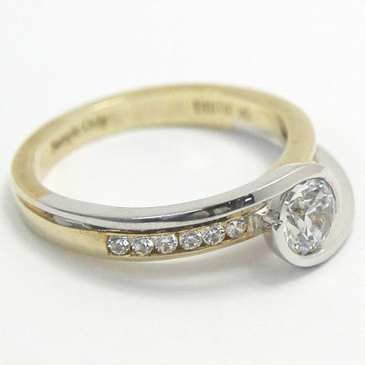 E93822-Two Tone Swirl Style Diamond Ring 14k White and Yellow Gold